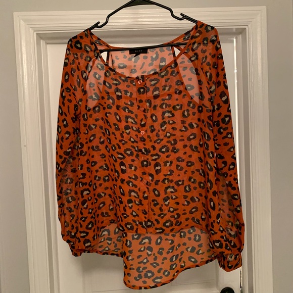 Orange Leopard Print Opaque Blouse - Picture 4 of 5